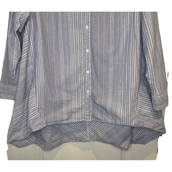 Lane Bryant Womens BLUE WHITE Striped Button Up Roll Tab Sleeves Blouse Sz 14/16 - Picture 3 of 6